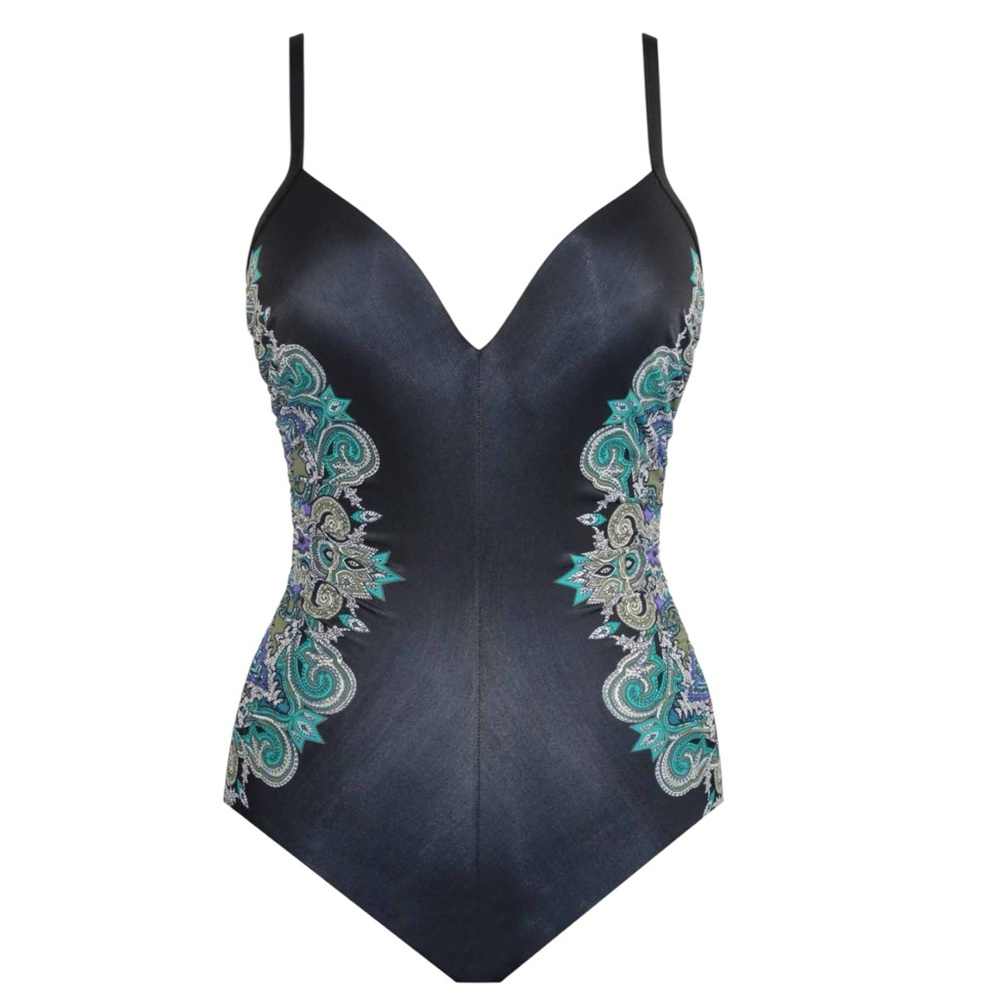 NWT Miraclesuit One Piece Underwire‎ Swimsuit 16 DD Cup in Black Multi